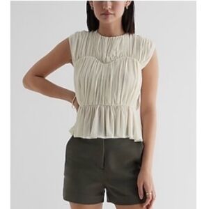 Express Ruched Peplum Top - M - Ivory/Swan